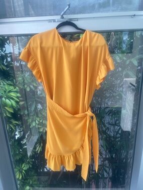 Aritzia Wilfred Yellow Ruffle Wrap Mini Dress
